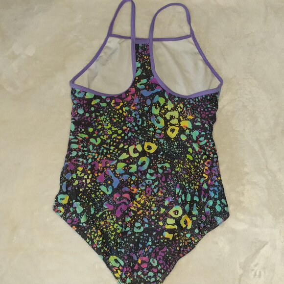 SPEEDO 1 PC SWIMSUIT RACERBACK MULTICOLOR NEON BATHINGSUIT-GIRLS SIZE 16 - Picture 3 of 3